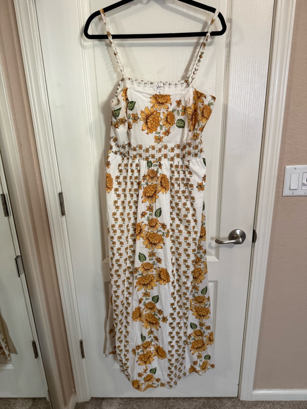 Japna White Maxi Dress with Yellow Floral Print